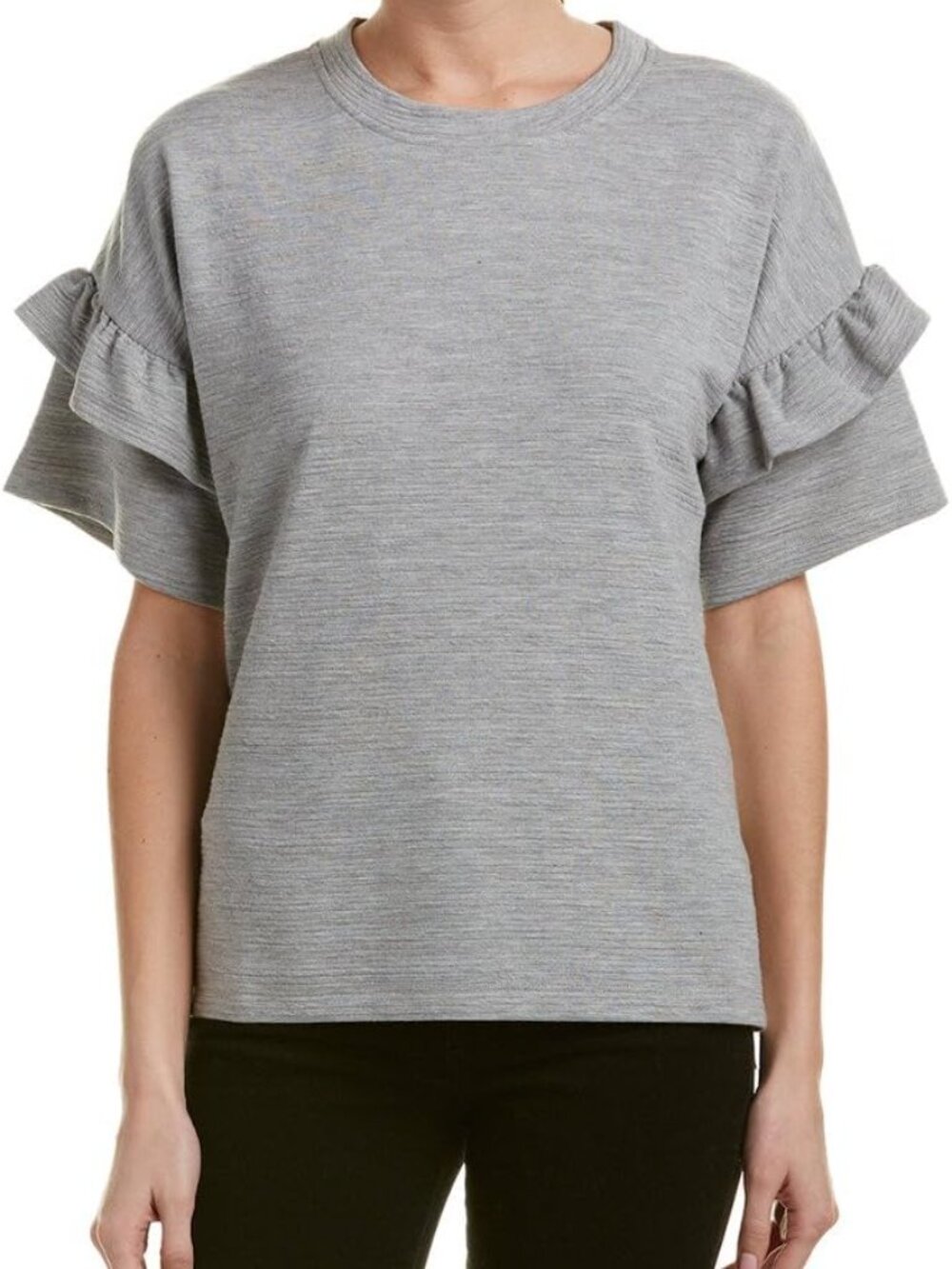 French Connection Grey Sudan Marl Ruffle Sleeve Top Womens S